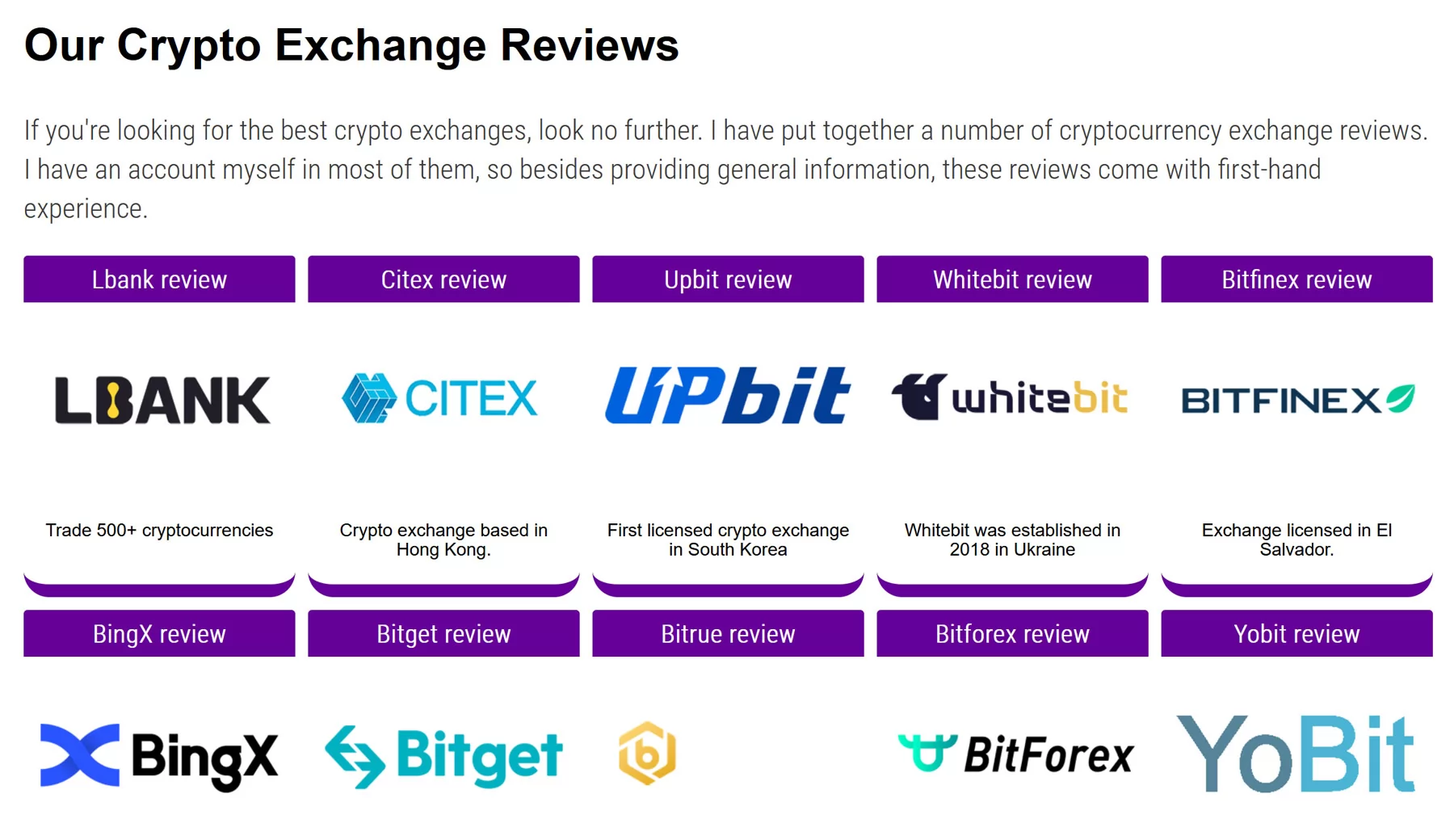 Crypto exchange reviews screenshot