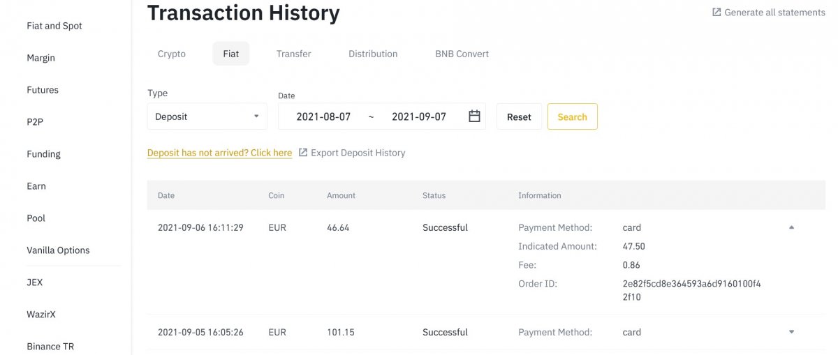All deposit and withdrawal fees paid in Binance image
