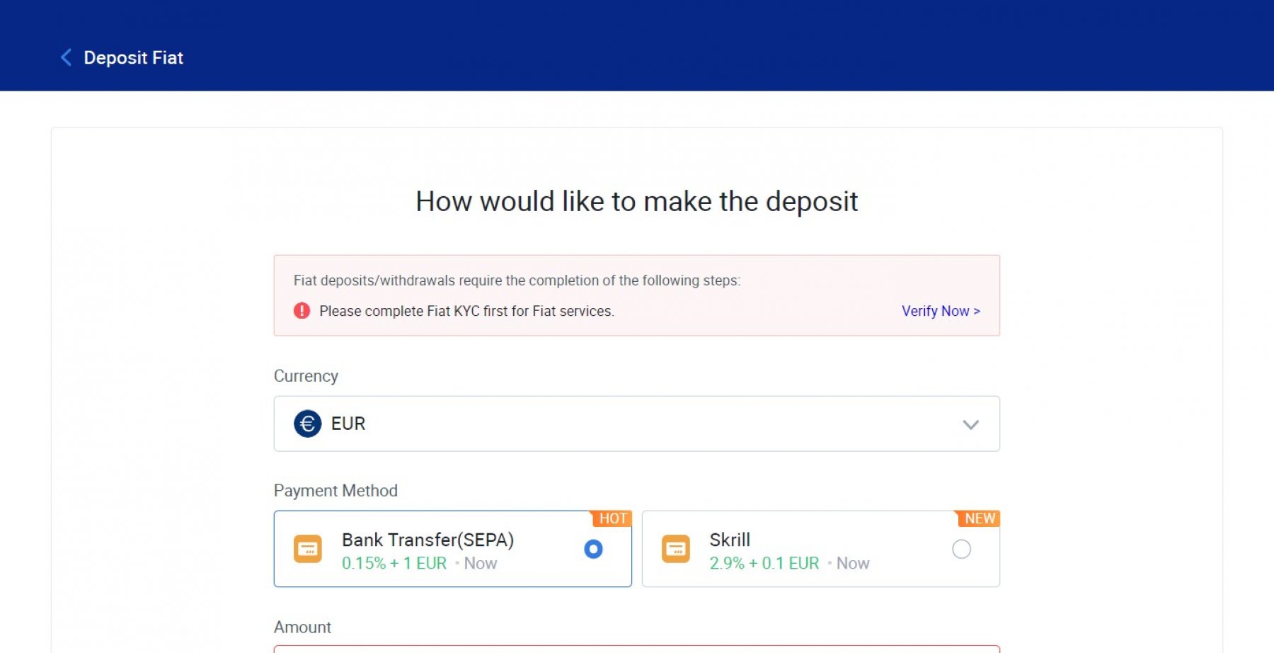 Deposit fiat in Huobi Global